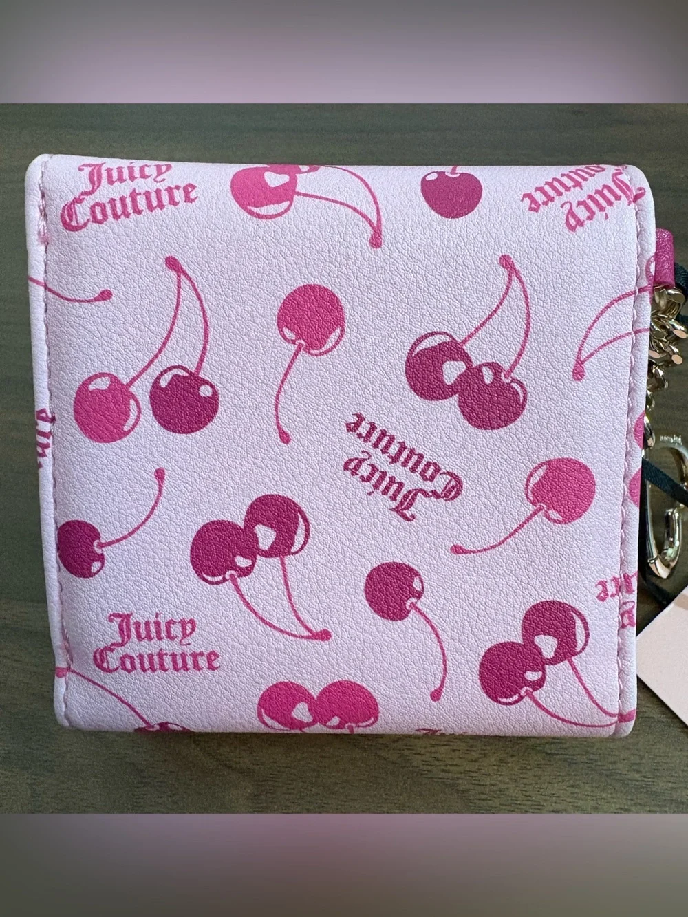 Juicy Couture Pink/Rasberry Tart Cherry on Top Mini Envelope Flap Wallet - Picture 2 of 6